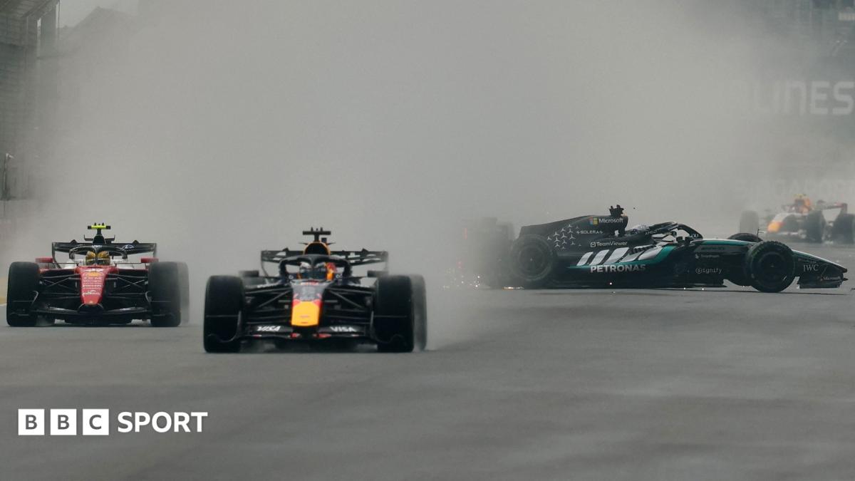 Verstappen wins Singapore Sprint in wet conditions, Russell out of the race